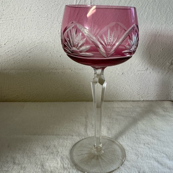 Vintage Cranberry Cut-to-Clear Crystal Wine Goblet: F.X. Nachtmann - Picture 3 of 6